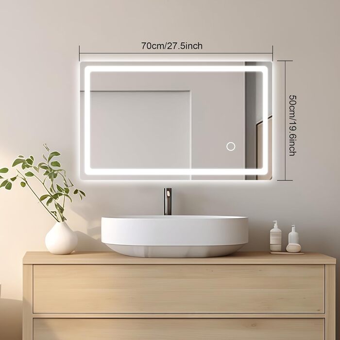 LED дзеркало для ванної кімнати 40x60 см з підсвічуванням та вимикачем, холодне світло 6000K