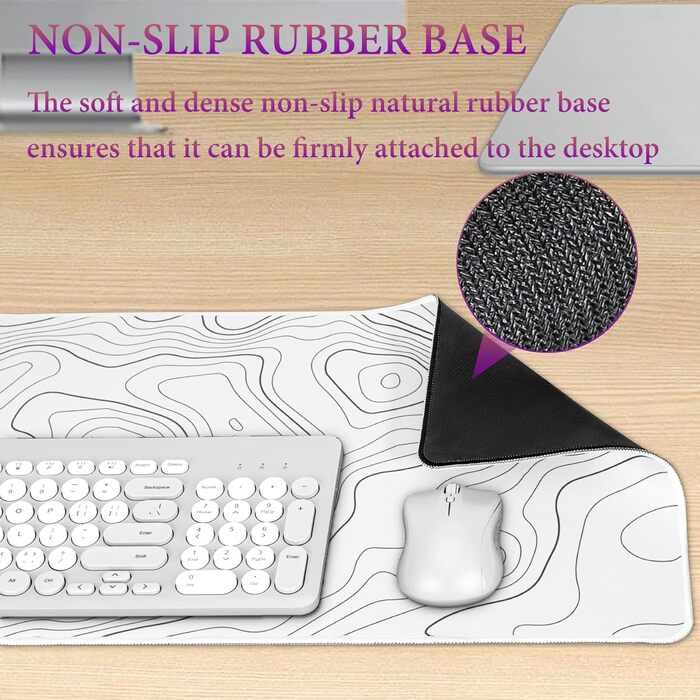 HAUTOCO Килимок для миші ігровий XXL 800x300 мм, чорний з топографічною сіткою, антиковзаюча гума, для комп'ютера, покращена швидкість та точність