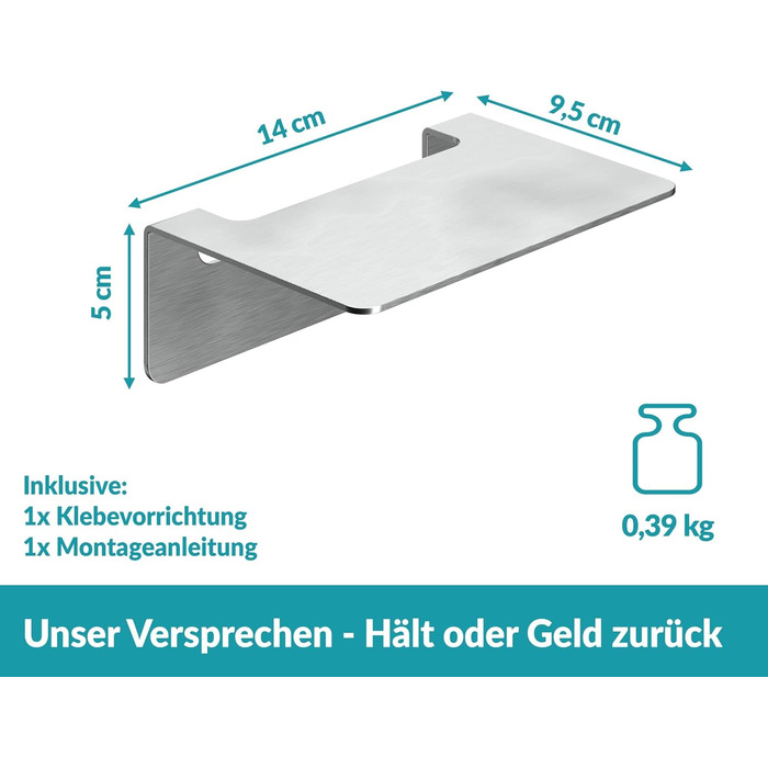 WEISSENSTEIN Badablage without Drilling from Stainless Steel - Self-adhesive Shelf for the Bathroom - 14 x 9.5 x 5 cm