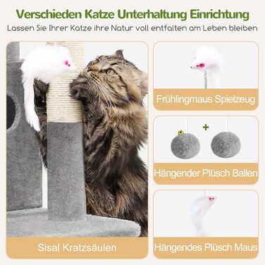Драбина для котів Globlazer XL сірого кольору з будиночком, платформою та іграшками, 127 см, для великих котів та літніх тварин