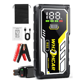 Powerbank для автомобіля 8000A 12V – Пусковий пристрій, бустер для акумулятора, зарядний пристрій для бензинових та дизельних авто (до 10л) з LCD дисплеєм, LED ліхтарем та кабелями для підключення (чорний)