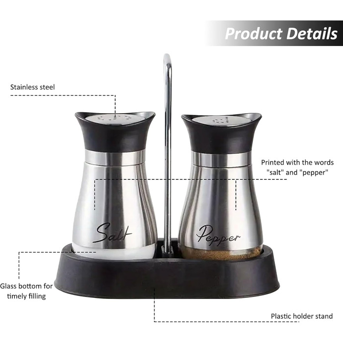 Набір для солі та перцю: скляні та нержавіючі солянки та перечниці, кухонне приладдя, контейнери для спецій чорного та білого кольорів для кухні, подорожей, кемпінгу, барбекю, що заповнюються