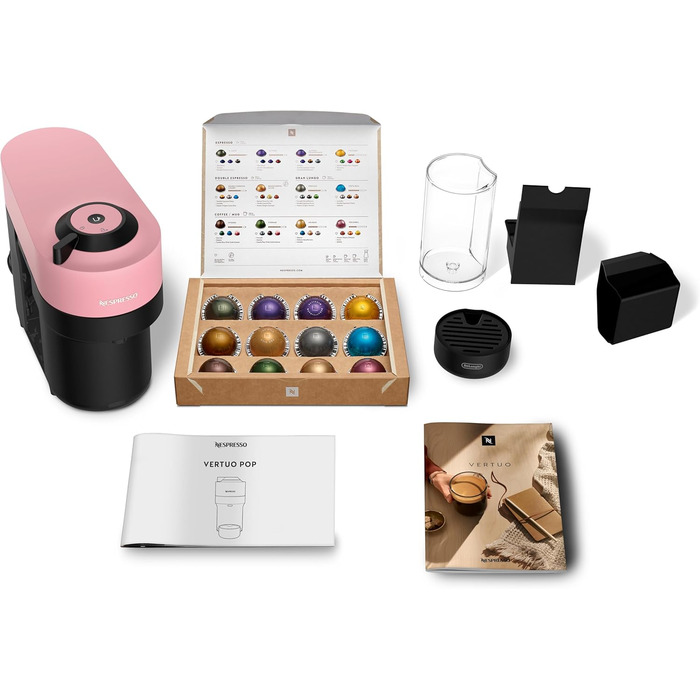 Кавомашина Nespresso Vertuo Pop ENV90.P, рожева, з функцією Cold Brew, Bluetooth, Wi-Fi, 4 розміри чашок, кавомашина Nespresso, комплект привітання