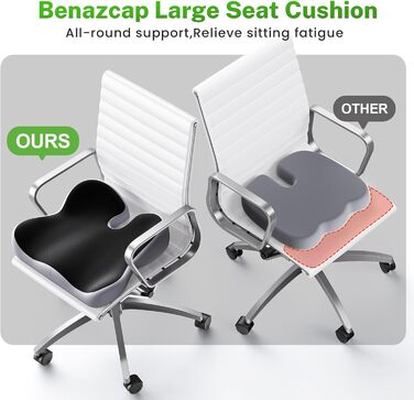 Ортопедична подушка для сидіння Benazcap з Memory Foam - для офісного крісла, автомобіля, інвалідного візка. Зменшує біль у куприку. Чорний/Сірий колір