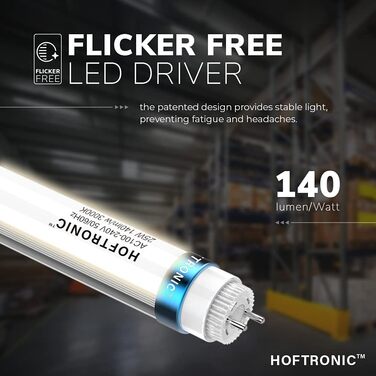 HOFTRONIC LED Damp-Proof Light 150cm Cold White 60W 10500lm Flicker-Free Linkable T8 Workshop Lamp IP65 Waterproof Basin Light Double for Garage, Cellar, Office (140lm/W, 3000K)