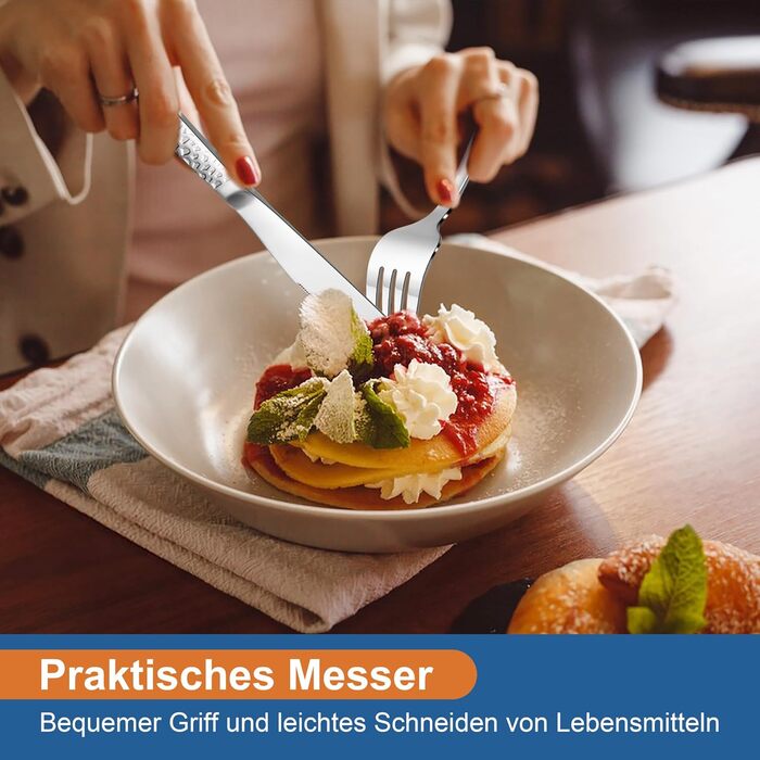 Набір столових приборів Joyfair на 6 осіб (30 предметів), нержавіюча сталь, молоткова обробка, ніж, виделка, ложка, елегантний столовий прибор для дому/вечірки/ресторану, високоглянцевий, придатний для миття в посудомийній машині