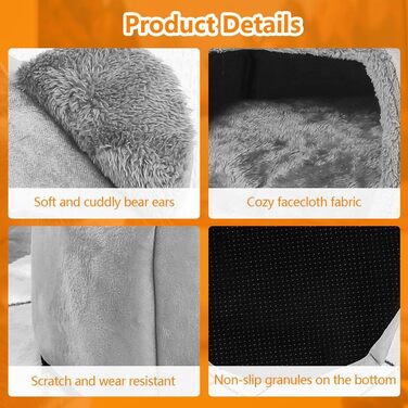 Кішка Будиночок-ліжко для котів, 40см, сірий. Миється, плюшевий, для котів, кроликів, собак та інших дрібних тварин