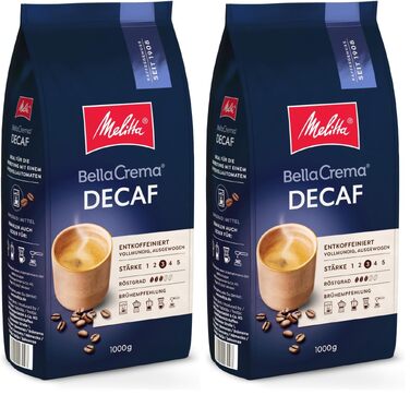 Кава в зернах Melitta BellaCrema Decaf без кофеїна для кавомашин, м'яке обсмаження, 1 кг (набір 2 упаковки)
