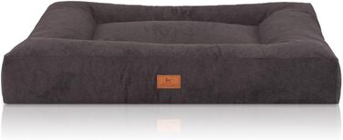 Ортопедичне собаче ліжко Knuffelwuff Sofia з м'якого велюру 120x100 см - знімний, пральний чохол - для великих, середніх та маленьких собак (Чорний, L 80 x B 60 x H 17 см)