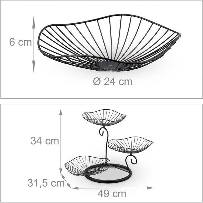 Стійка для фруктів та випічки Relaxdays, 3 яруси, метал, 34x49x31,5 см, дизайн 