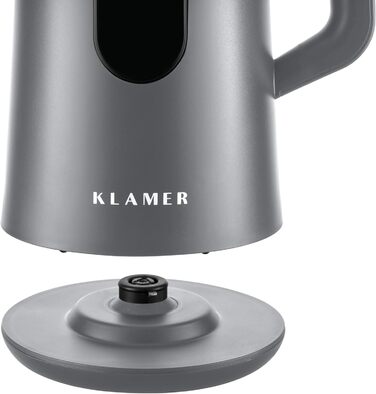 Електричний чайник KLAMER, 1,5 л, 1800 Вт, нержавіюча сталь, регулювання температури 40-100°C, BPA Free, сірий