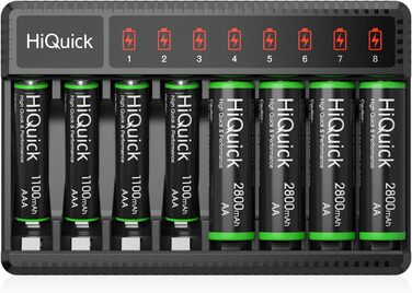 Зарядний пристрій HiQuick для акумуляторів AA AAA, 8 слотів з LED-дисплеєм, для NI-MH NI-CD акумуляторів (без акумуляторів)