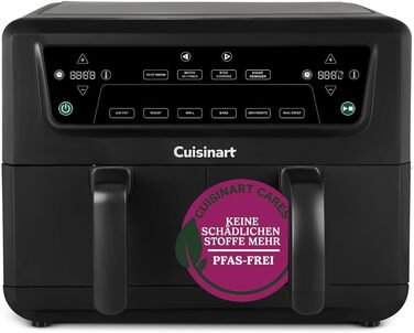 Фритюрниця Cuisinart XXL 10.4L з двома зонами, без PFAS та хімікатів, для смаження, гриля, випікання, дегідратації та підтримання тепла, 2 камери (2 x 5.2L), 8+ порцій, знімні деталі придатні для миття в посудомийній машині, чорний колір