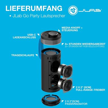 JLab Go Party: Портативна Bluetooth колонка з RGB підсвіткою, 10W, IP56 (Чорна)