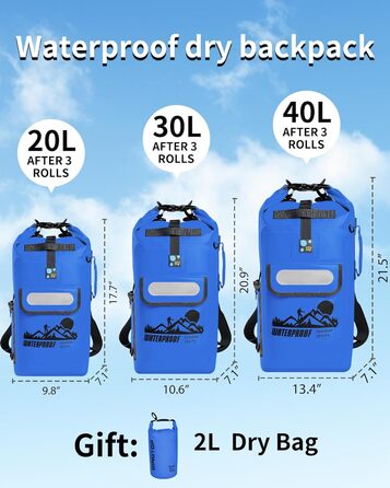 IDRYBAG Dry Bag Floating Waterproof Backpack 20L/30L/40L, Dry Bag Waterproof Backpack Shape, Dry Bag Kayak Waterproof Bag