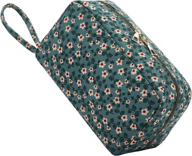 Косметичка жіноча з корду, туристична, для подорожей, зелена з квітами