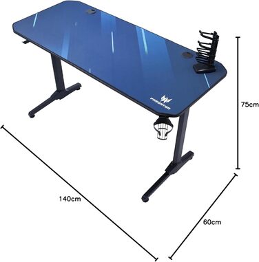 Ігровий стіл Acer Predator 140x60 см з килимком, підставкою для геймпадів, кабель-менеджментом, тримачем для навушників і напоїв