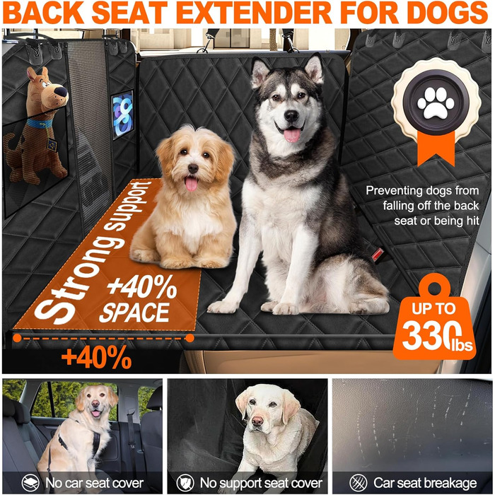 Захисний килимок на заднє сидіння авто для собак, чорний, 128x61 см, 3-панельний, з кріпленням для безпеки