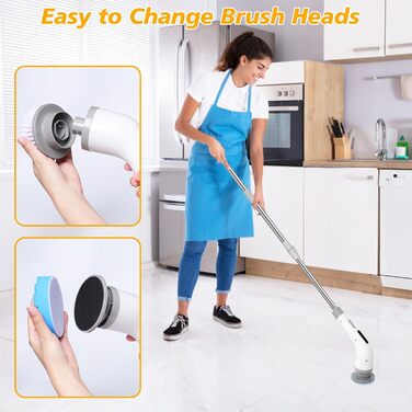 Електрична щітка для прибирання 9 в 1, 3 швидкості, регульована ручка 125 см, для ванної, кухні, плитки та авто
