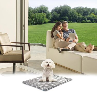 Підстилка для собак KROSER Fancy Crate Pad - двостороння, машинна стирка, для собак малого та великого розміру, 61x46x3 см, сіра та темно-синя, зірковий принт