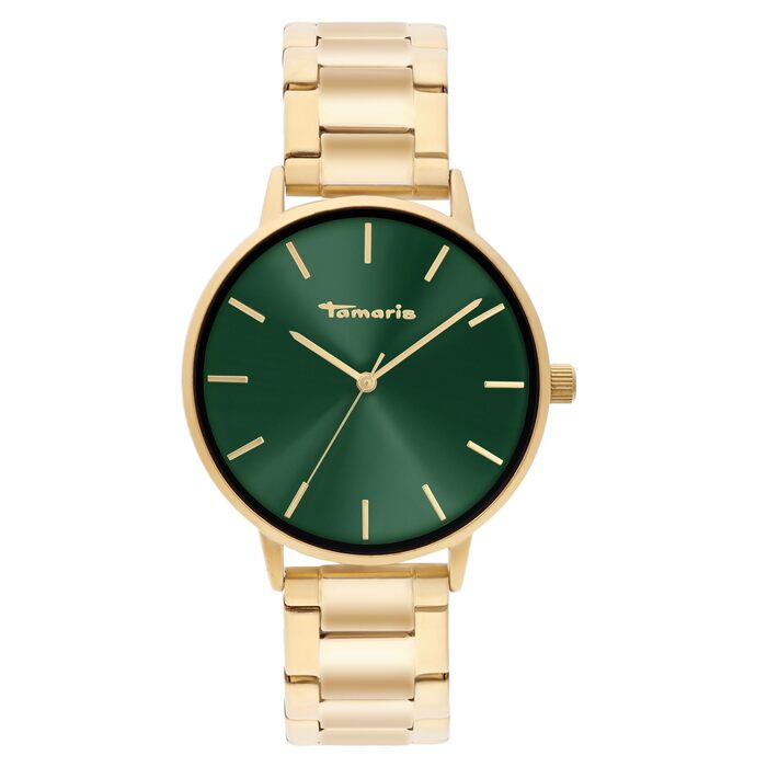 Годинник Tamaris для жінок – стильні круглі годинники для дам 36 мм (золото / салатовий браслет)