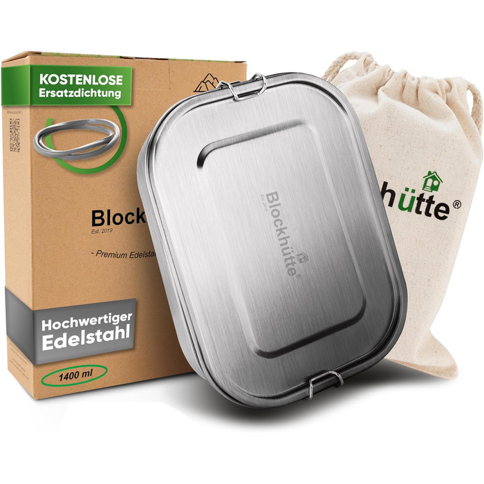 Premium Stainless Steel Lunch Box I 1400ml I Includes Replacement Seal and 2 Dividers I The improved lunch box is leak-proof and very easy to clean I For children and adults