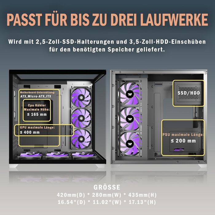 Корпус для ПК ANSAITE P7: Mid-Tower з 6 PWM ARGB-вентиляторами, скляна панель 270°, Type-C, чорний