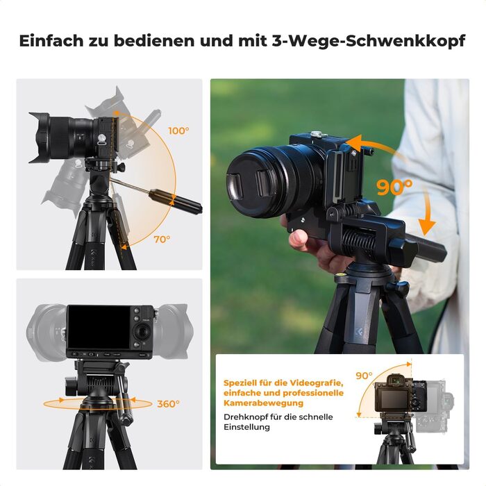Штатив K&F Concept S255A3+BV01: Легкий штатив з сумкою, для камери/DSLR/відеокамери, з підтримкою смартфонів та планшетів (172 см)