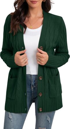 Жіночий в'язаний кардиган GRECEREE з кишенями та ґудзиками, великий розмір, білий (XL, темно-зелений)