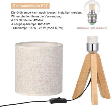 Настільна лампа LIANTRAL 2 шт., Сучасна лампа на ніжці, з абажуром з льону та дерев'яним каркасом, E27, для спальні, вітальні, гуртожитку, кремового кольору