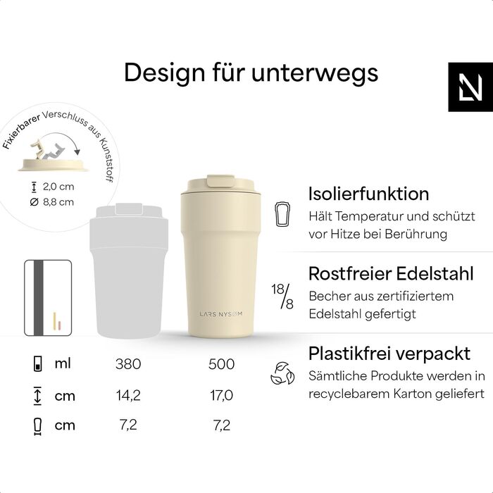Термокружка для кави та чаю Lars Nysøm 380 мл | Зі сталі, з ізоляцією, не протікає | Ідеально для подорожей