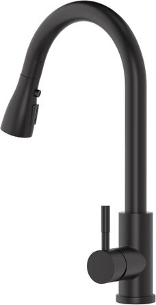 Кухонний змішувач SEMANEY з витяжною насадкою, чорний матовий, з 3 функціями, 360° обертання, з нержавіючої сталі