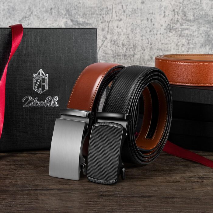 Чоловічий шкіряний ремінь Zitahli з автоматичною пряжкою (Imperial Black/Tan, 85-120 см)