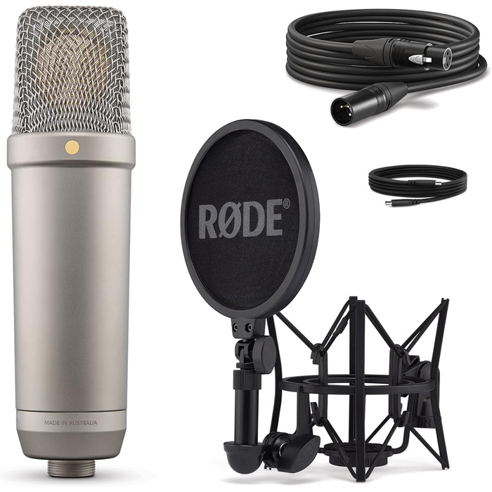RØDE NT1 5th Gen: Конденсаторний мікрофон з XLR/USB, поп-фільтр та пауза для запису вокалу, музики та подкастів (чорний/сріблястий)