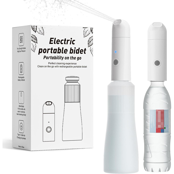 BIGCOW Portable Bidet with 3 Spray Modes | Electric Bidet Toilet Sprayer | IPX7 Waterproof & Pressure Regulation | for Gentle Personal Hygiene, Postpartum Recovery, and Sensitive Skin Areas (ES002, White)