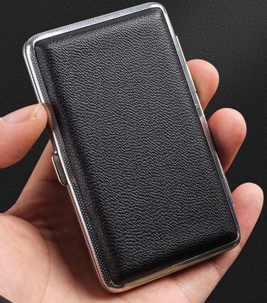 Чохол для сигарет жіночий шкіряний/металевий чорний на 20 slim або 14 normal сигарет