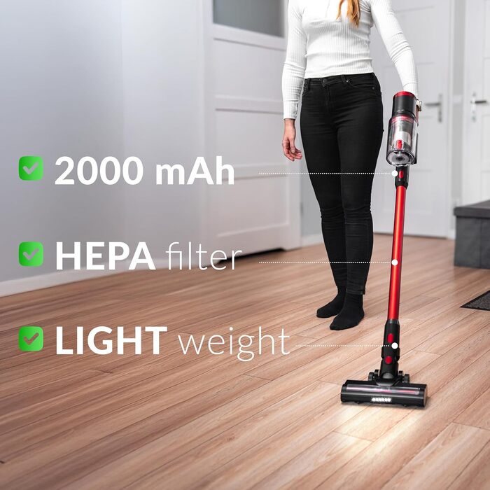 Акумуляторний пилосос LEHMANN 3-в-1: бездротовий, з HEPA-фільтром, LED-щіткою, для прибирання шерсті тварин, килимів та авто. Час роботи: 45 хв, об'єм контейнера: 1,8 л.