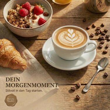 Набір з 6 еспресо-чашок | Хром | Італійський стиль | Dickwandig & Schwer | Еспресо-набір 6 шт. з підставками - подарунковий набір (200 мл, білий)