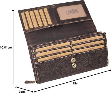 LEAS Women's Long Wallet Natural RFID Protection Genuine Leather, Dark Brown Vintage Collection