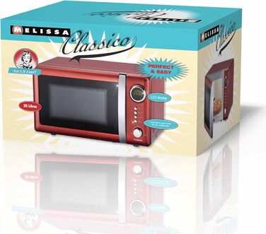 Мікрохвильова піч Melissa Classico Retro 20 л, 700 Вт, 5 рівнів потужності, червона