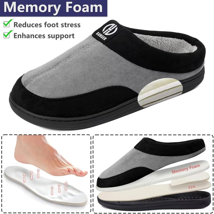 Чоловічі халапи GURGER з піною Memory Foam, антиковзаючі, для дому та вулиці, розмір 40-51, зелені (44/45 EU, сірі)