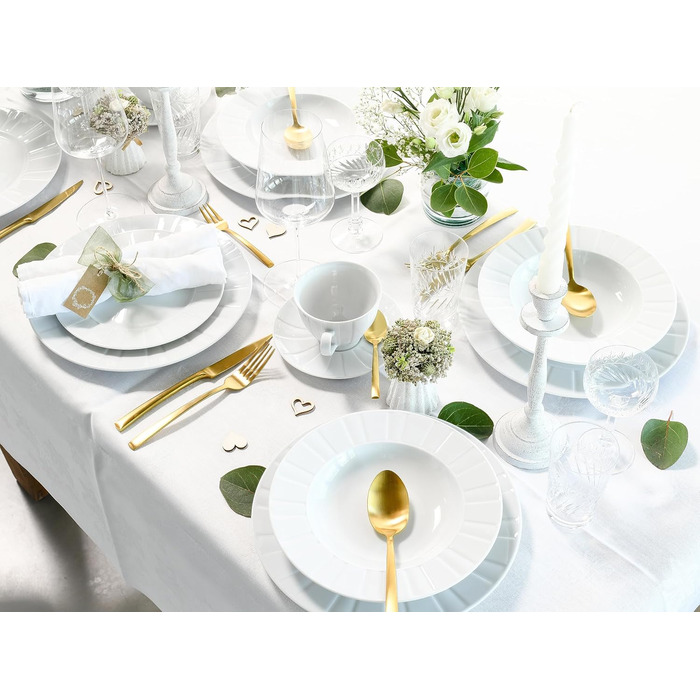 CreaTable Barcelona: 12-Piece Porzellan Geschirrset - Tafelservice, spülmaschinen- und mikrowellengeeignet, Made in Europe