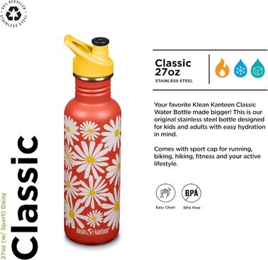 Klean Kanteen Classic Water Bottle, Daisies, 800 ml
