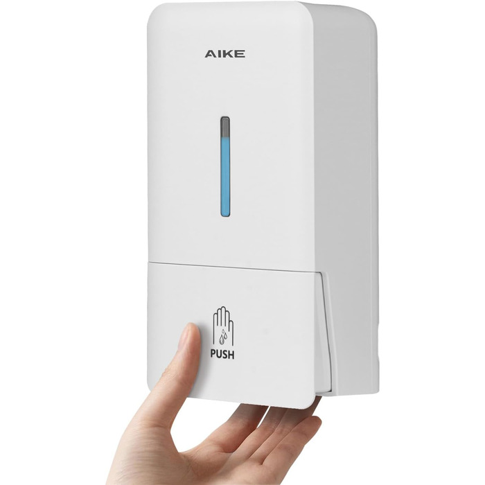 AIKE AK1006 800ML Soap Dispenser Wall Mount No Drilling, Manual Wall Soap Dispenser Made of Plastic, Liquid Soap Dispenser for Public Use, White