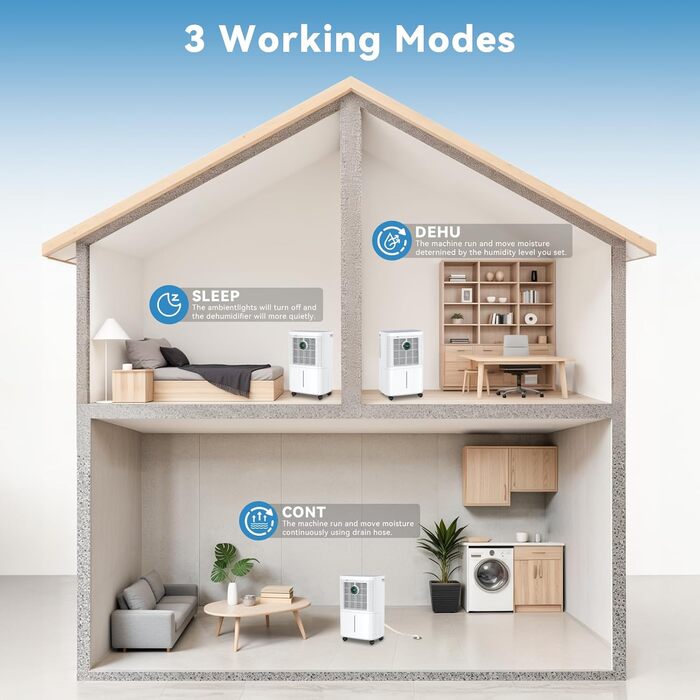 Invito Dehumidifier Electric 12L/24h with Digital Humidity Display, 24H Timer, Continuous Drainage, Room Dehumidifier, Laundry Drying, Suitable for Apartments/Basements