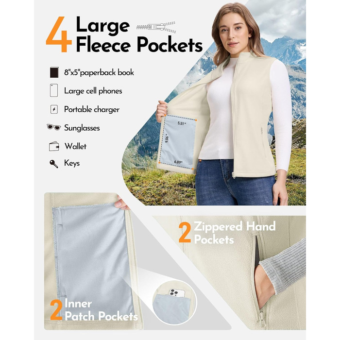 Жіноча флісова жилетка Outdoor Ventures - тепла, безрукавка для спорту, туризму та відпочинку (Wollweiß, XS)