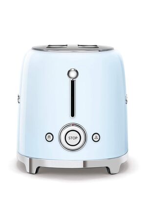 Тостер Smeg TSF02PBEU - 2 слоти для 4 тости, 6 рівнів підсмажування, функція підігріву, розморожування та приготування багелів, знімний піддон, 1500W, пастельно-блакитний