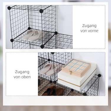 HOMCOM Shelf Unit, Storage System with 6 Cubes, DIY Wire Grid Cube Shelf, Tiered Shelf for Living Room, Bedroom, Black, 109 x 37 x 109 cm | Aosom