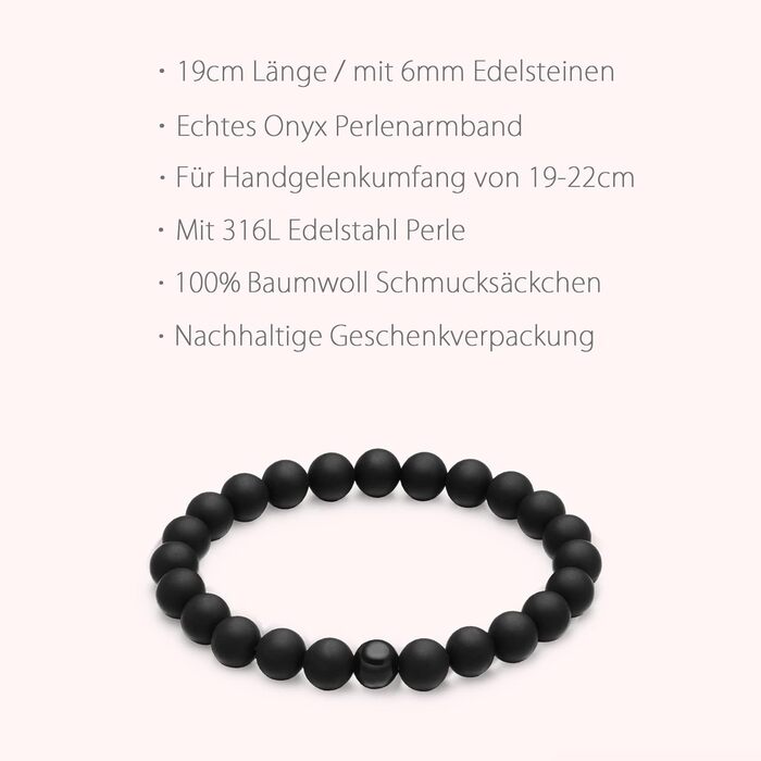 Браслет чоловічий day.berlin Premium з натурального оніксу та перлів, 19 см