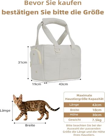 Транспортна сумка для собак, котів та кроликів – складана переноска з безпечним закриттям, сіткою для вентиляції та бічними кишенями – практичний аксесуар для подорожей (Бежевий/Сірий, різні розміри)